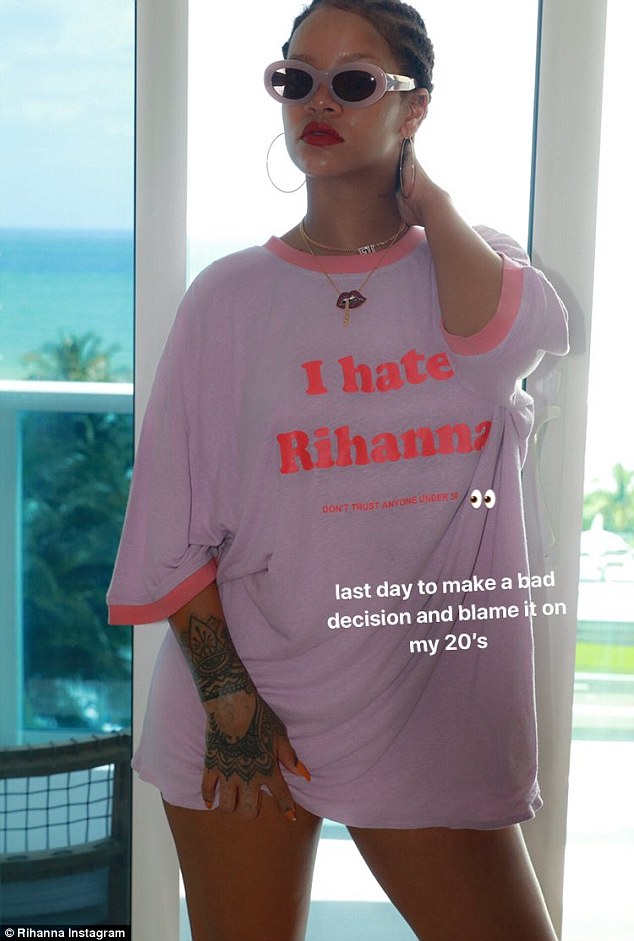 ‘Still in my 20s!’: Rihanna shares sultry bra-free Instagram after donning ‘I hate Rihanna’ t-shirt on eve of 30th birthday